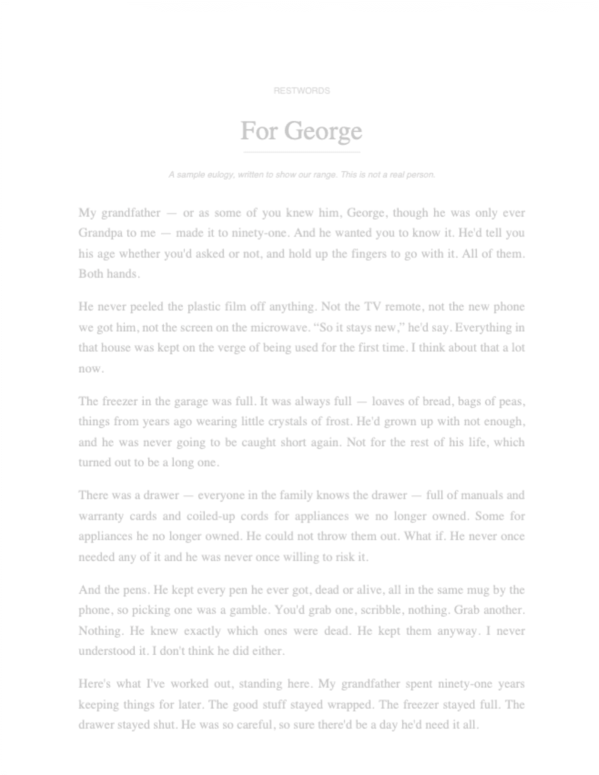 Preview of sample eulogy: For George